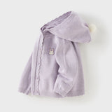 Dave&Bella Toddler Girls Purple Sweet Rabbit Print Hooded Knit Coats