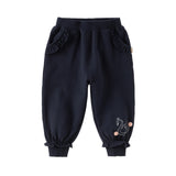 Dave&Bella Toddler Girls Navy Blue Cotton Drawstring Sports Loose Sweatpants