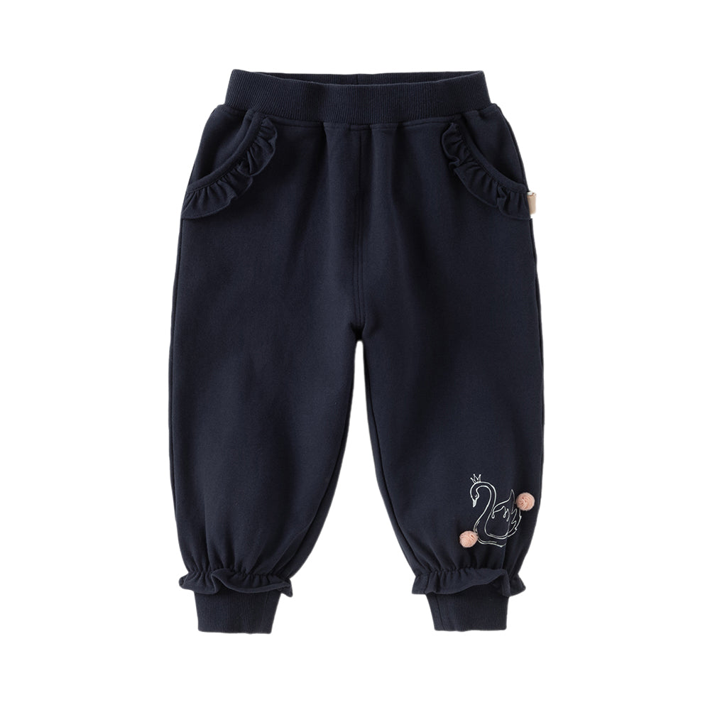 Dave&Bella Toddler Girls Autumn Navy Blue Cotton Drawstring Sports Loose Sweatpants