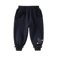 Dave&Bella Toddler Girls Autumn Navy Blue Cotton Drawstring Sports Loose Sweatpants