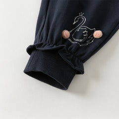 Dave&Bella Toddler Girls Autumn Navy Blue Cotton Drawstring Sports Loose Sweatpants