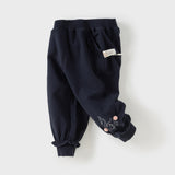 Dave&Bella Toddler Girls Navy Blue Cotton Drawstring Sports Loose Sweatpants