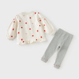 Dave&Bella Toddler Girls Cotton Beige Print T-shirt Pants Two Piece Outfit Sets