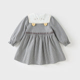 Dave&Bella Toddler Girls Cotton Sweet Grey Plaid A-line Princess Dress(wallet bag)