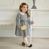 Dave&Bella Toddler Girls Cotton Sweet Grey Plaid A-line Princess Dress(wallet bag)