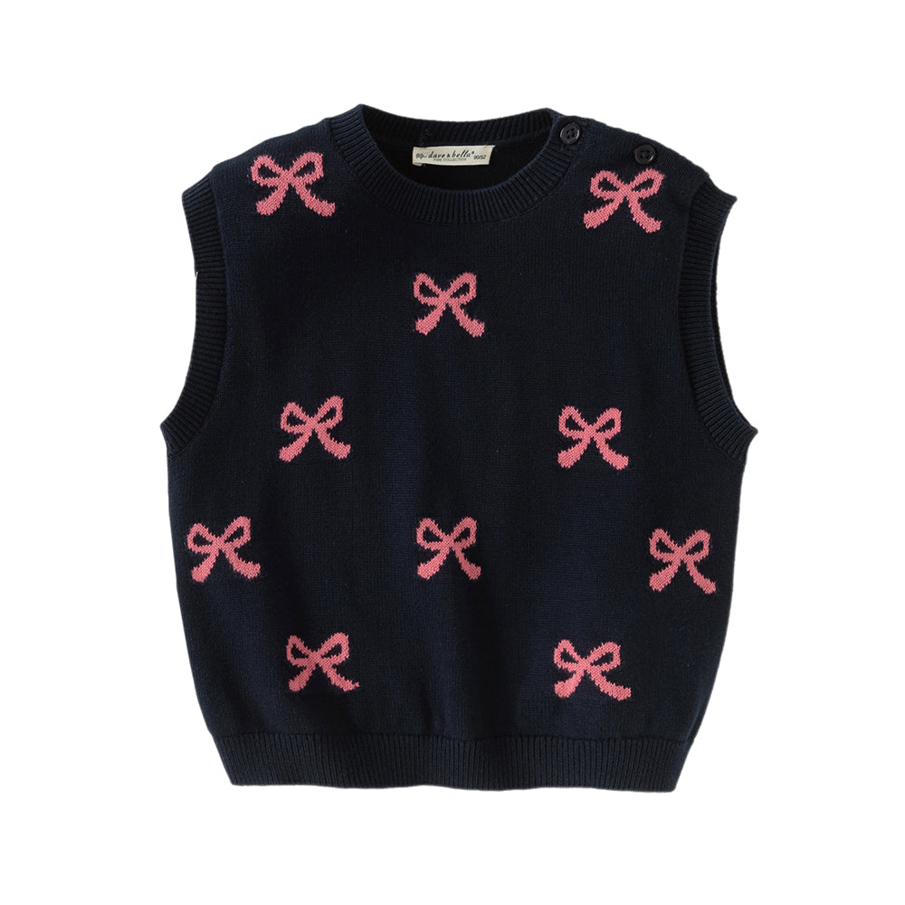 Dave&Bella Toddler Girls Navy Blue Cotton Sleeveless Elaborate Tank Tops