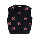 Dave&Bella Toddler Girls Navy Blue Cotton Sleeveless Elaborate Tank Tops
