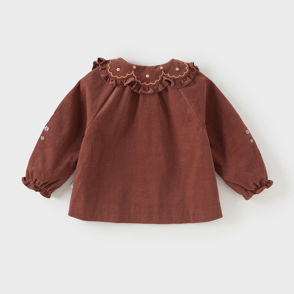 Dave&Bella Toddler Girls Brown Red Cotton Shirts Tops