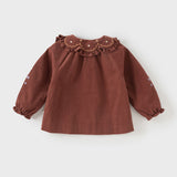 Dave&Bella Toddler Girls Brown Red Cotton Shirts Tops