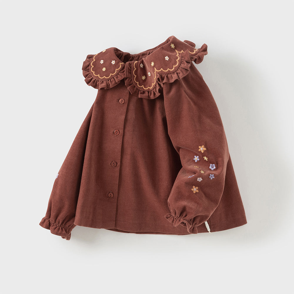 Dave&Bella Toddler Girls Brown Red Cotton Shirts Tops