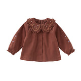 Dave&Bella Toddler Girls Brown Red Cotton Shirts Tops