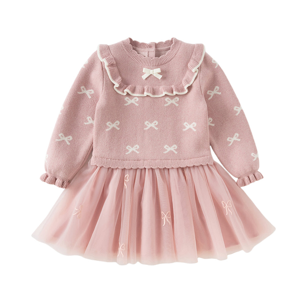Dave&Bella Toddler Girls Noble Pink Mesh Sweater A-line Princess Dress
