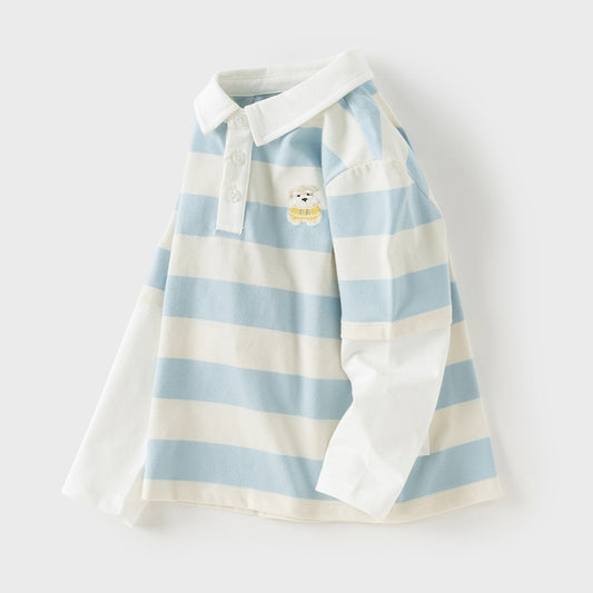 Dave&Bella Boys Autumn Cotton Blue Striped Gentle Polo Collar Toddler Shirts Tops