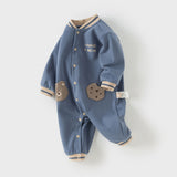 Dave&Bella Baby Boys Grey Blue Cute Long-sleeved One-Piece Romper