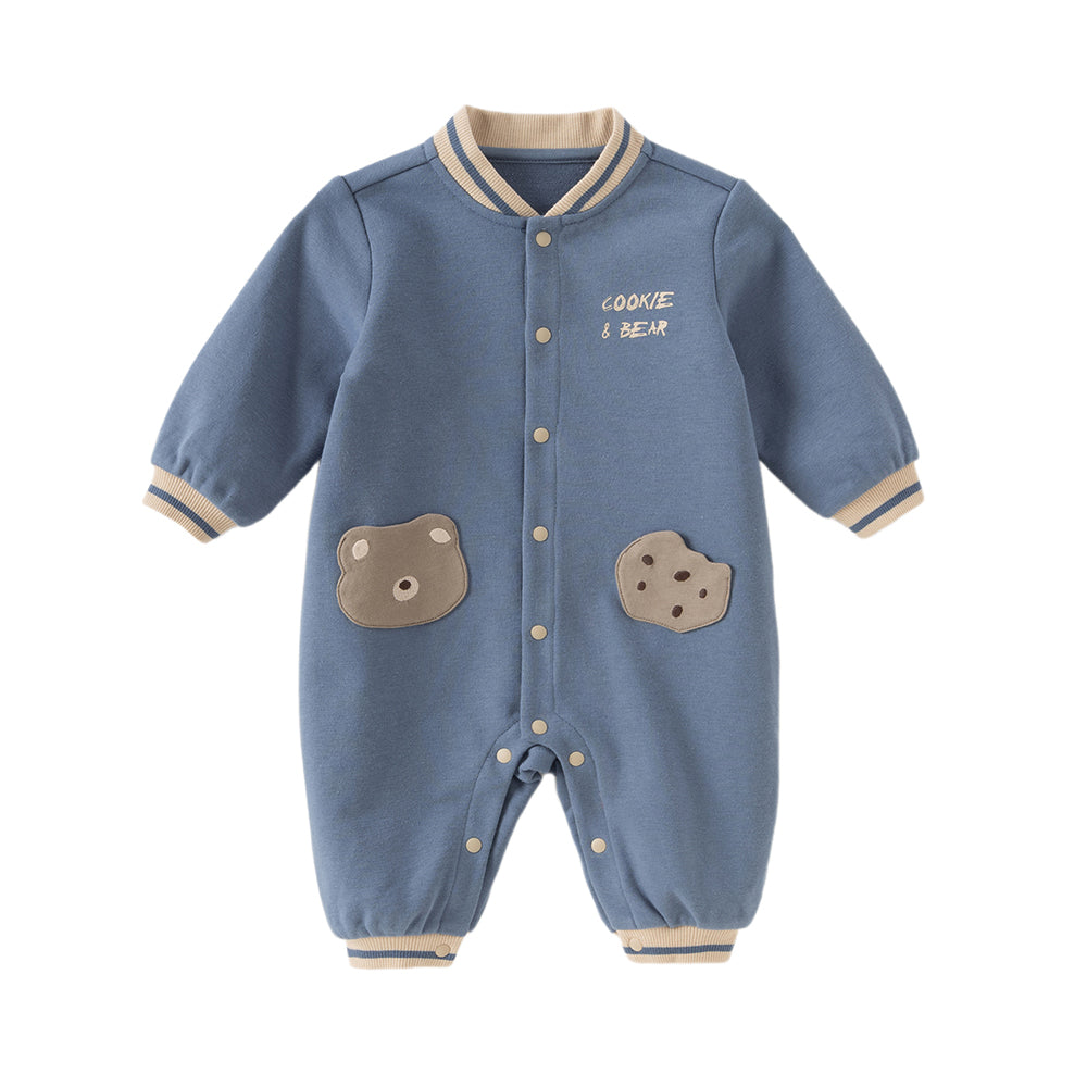 Dave&Bella Baby Boys Grey Blue Cute Long-sleeved One-Piece Romper