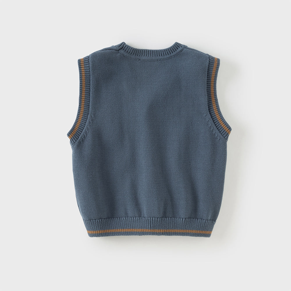 Dave&Bella Toddler Boys Grey Blue Cotton V-collar Vests