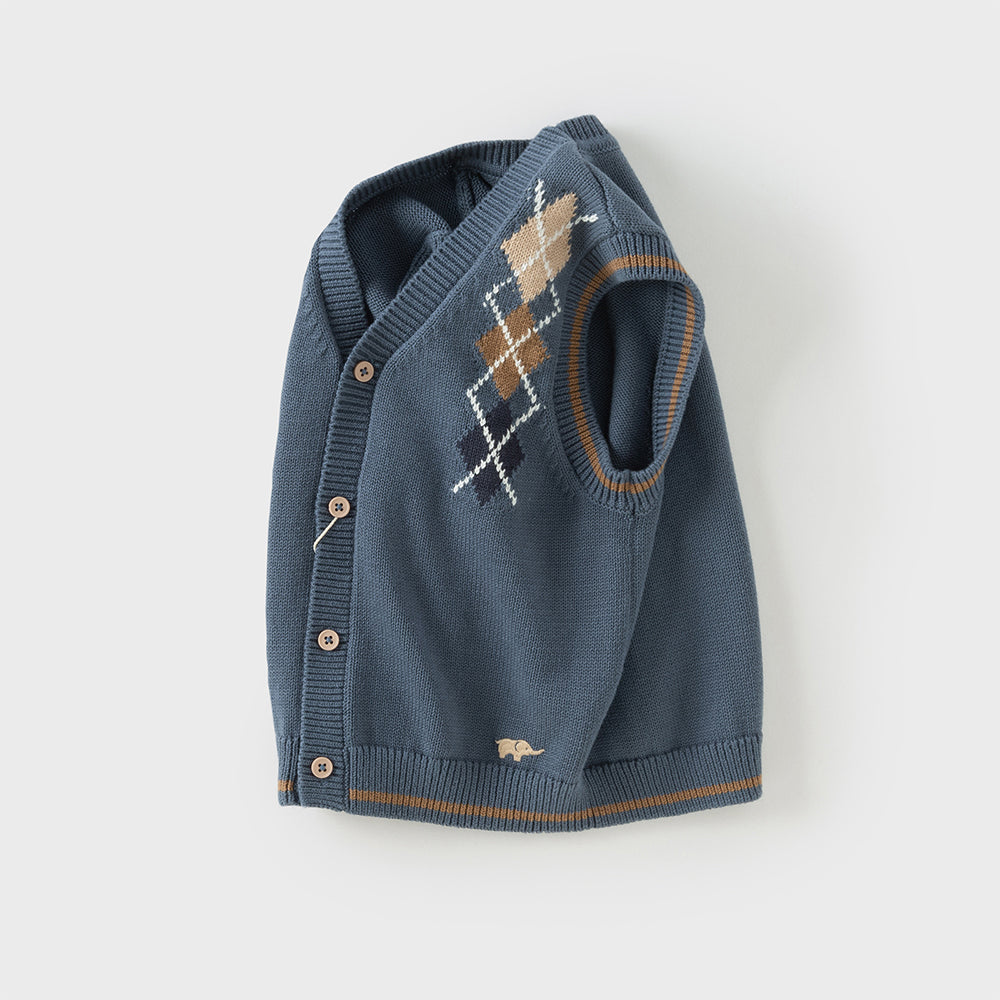 Dave&Bella Toddler Boys Grey Blue Cotton V-collar Vests