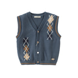 Dave&Bella Toddler Boys Grey Blue Cotton V-collar Vests