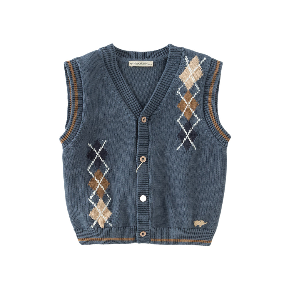 Dave&Bella Toddler Boys Autumn Grey Blue Cotton V-collar Vests Tops