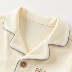 Dave&Bella Boys Autumn Cotton Beige Bear Print Knitted Pajamas Homewear Two Piece Set