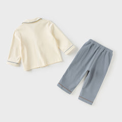 Dave&Bella Boys Autumn Cotton Beige Bear Print Knitted Pajamas Homewear Two Piece Set