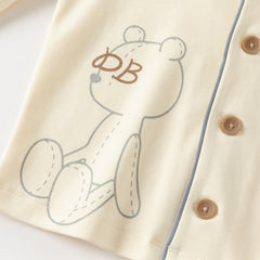 Dave&Bella Boys Autumn Cotton Beige Bear Print Knitted Pajamas Homewear Two Piece Set