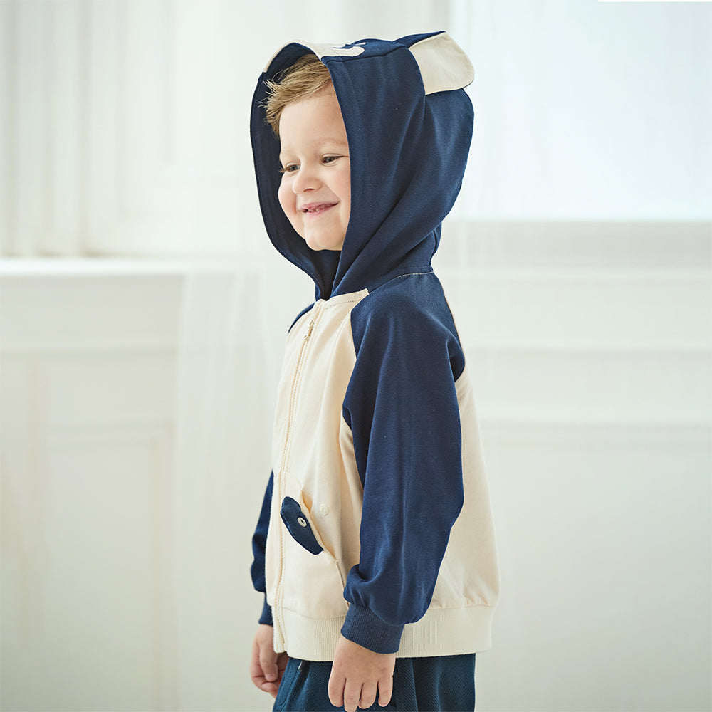 Dave&Bella Boys Toddler Casual Navy Blue Cute Animal Ears Hooded Jacket