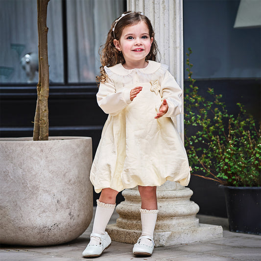 Dave&Bella Toddler Girls Autumn Cream Yellow Sleeveless Pinafore Dress