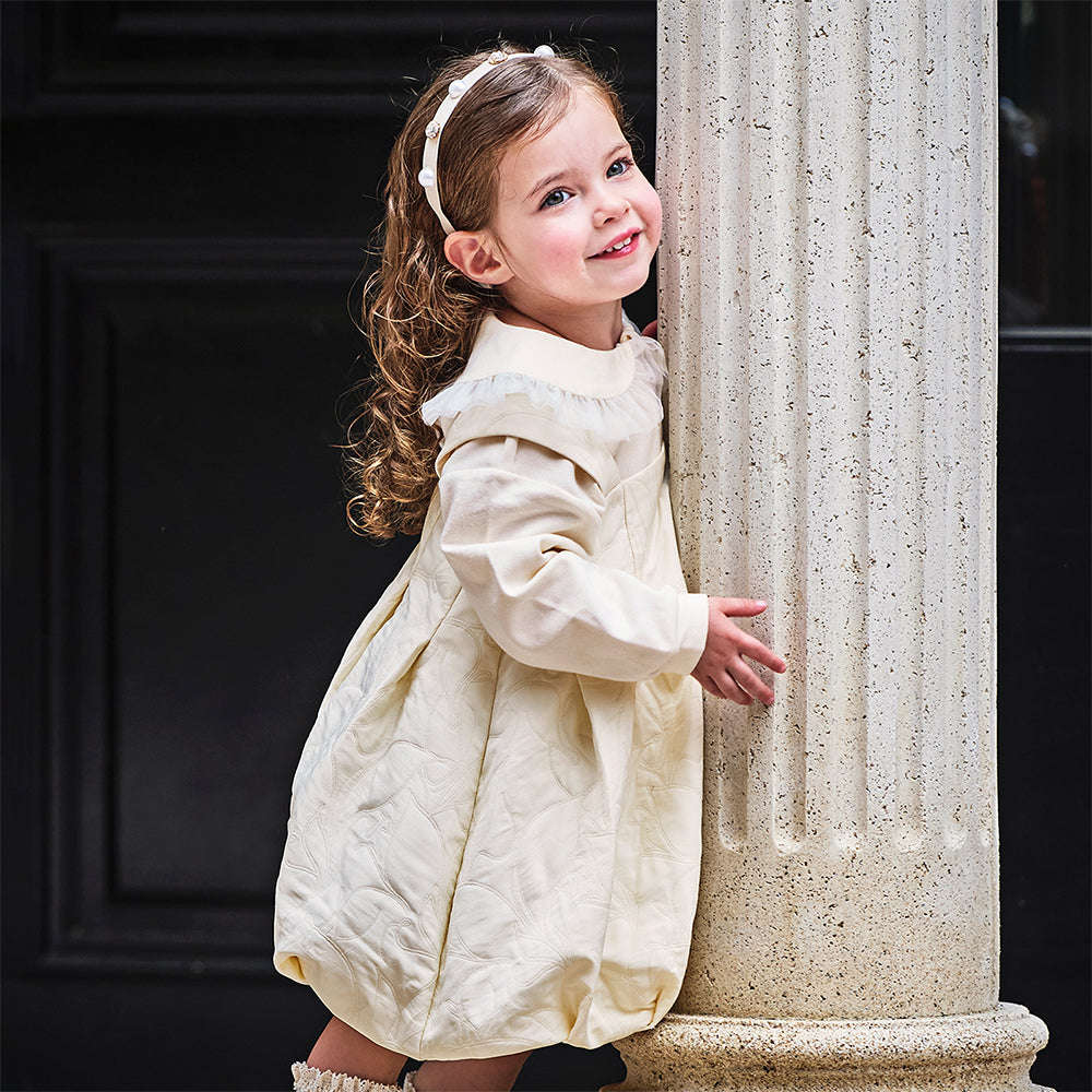Dave&Bella Toddler Girls Cream Yellow Sleeveless Pinafore Dress