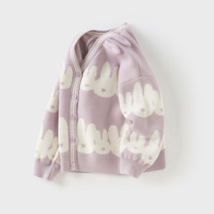 Dave&Bella Toddler Girls Autumn Purple Cotton Rabbit Print Sweater Cardigans Coats