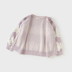 Dave&Bella Toddler Girls Autumn Purple Cotton Rabbit Print Sweater Cardigans Coats