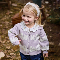 Dave&Bella Toddler Girls Autumn Purple Cotton Rabbit Print Sweater Cardigans Coats