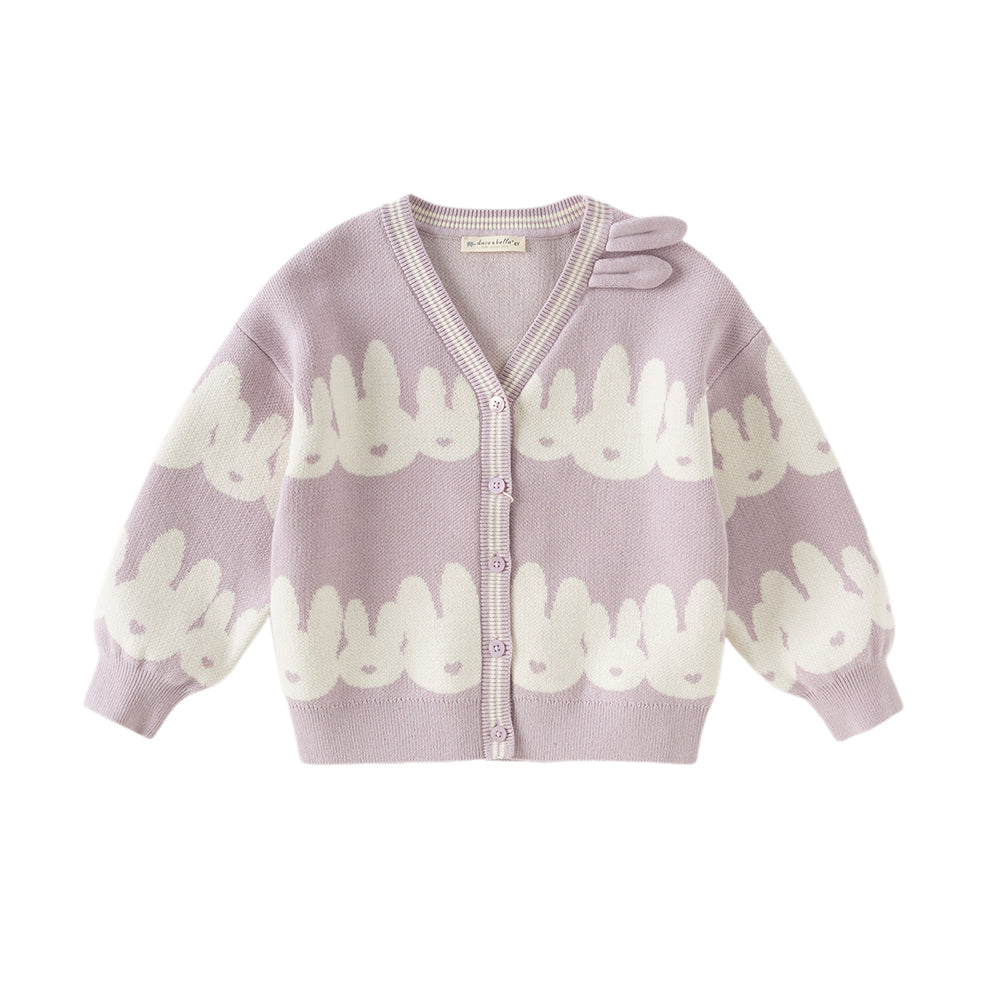 Dave&Bella Toddler Girls Autumn Purple Cotton Rabbit Print Sweater Cardigans Coats