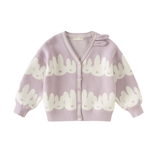 Dave&Bella Toddler Girls Autumn Purple Cotton Rabbit Print Sweater Cardigans Coats