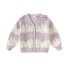 Dave&Bella Toddler Girls Autumn Purple Cotton Rabbit Print Sweater Cardigans Coats