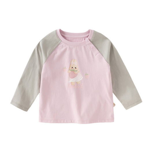 Dave&Bella Toddler Girls Autumn Purple Pink Rabbit Print Cotton  Playful T-Shirts Tops