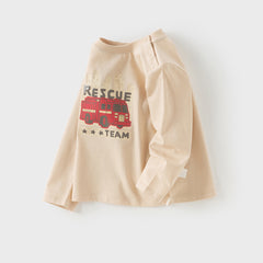 Dave&Bella Boys Autumn Cotton Car Print Apricot Casual T-shirt Top
