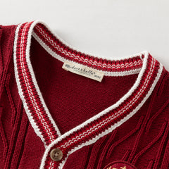 Dave&Bella Toddler Boys Autumn Dark Red Cotton Sweater Cardigans Coat