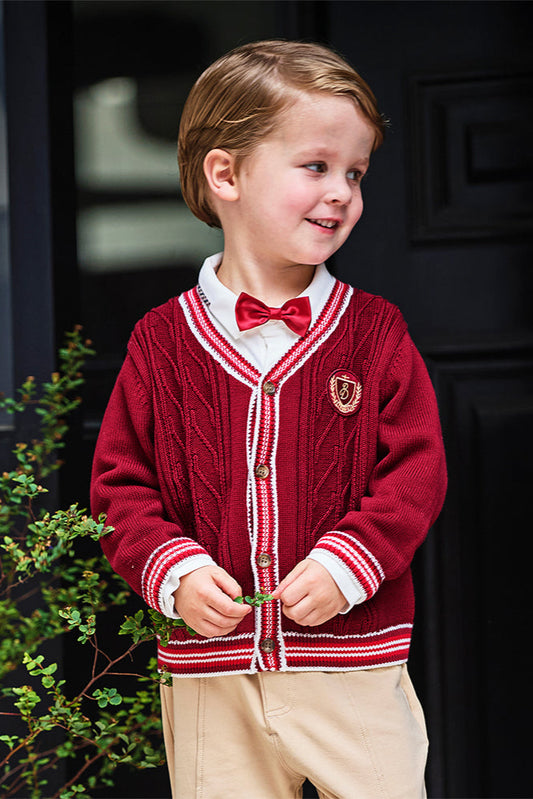 Dave&Bella Toddler Boys Autumn Dark Red Cotton Sweater Cardigans Coat