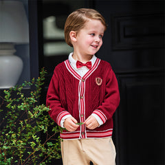 Dave&Bella Toddler Boys Autumn Dark Red Cotton Sweater Cardigans Coat