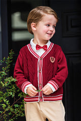 Dave&Bella Toddler Boys Autumn Dark Red Cotton Sweater Cardigans Coat