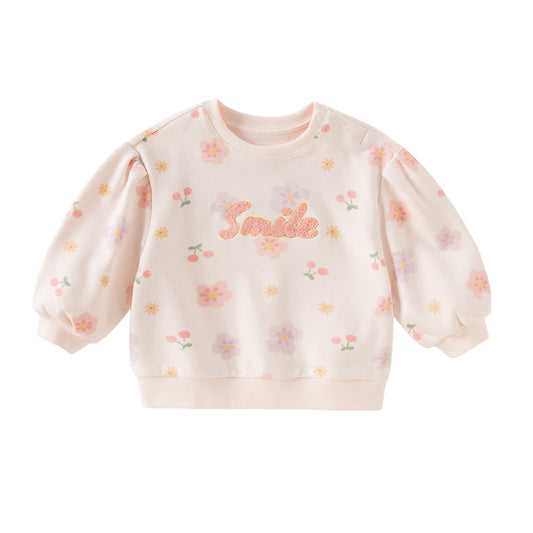 Dave&Bella Girls Autumn Toddler Sweet Pink Floral Sweatshirts Tops