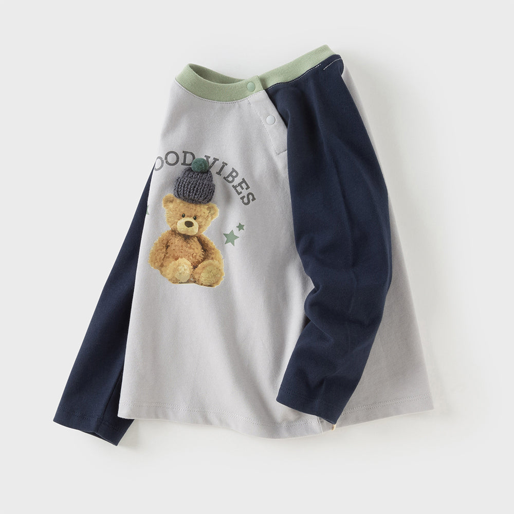 Dave&Bella Girls/Boys Toddler Cotton Grey/Pink Bear Print Breathable T-Shirts