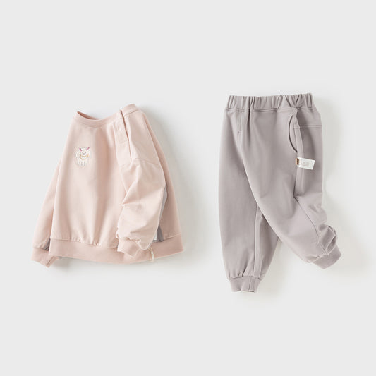 Dave&Bella Toddler Girls Autumn Grey Pink Sweatshirt Pants Sports Suits Sets