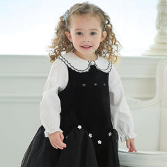 Dave&Bella Toddler Girls Autumn Black Top Pinafore Dress Two-Piece Set