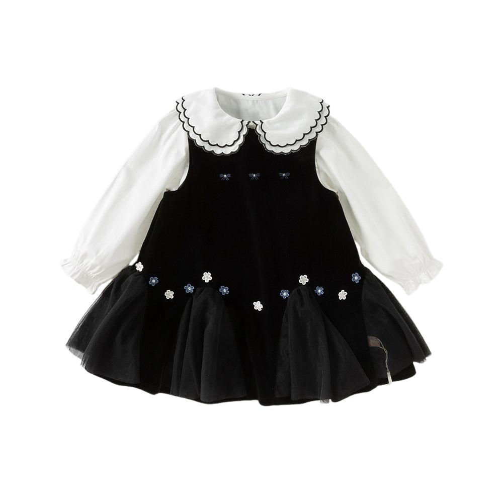 Dave&Bella Toddler Girls Autumn Black Top Pinafore Dress Two-Piece Set