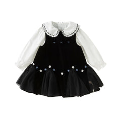 Dave&Bella Toddler Girls Autumn Black Top Pinafore Dress Two-Piece Set