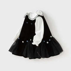 Dave&Bella Toddler Girls Autumn Black Top Pinafore Dress Two-Piece Set