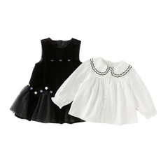 Dave&Bella Toddler Girls Autumn Black Top Pinafore Dress Two-Piece Set