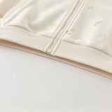 Dave&Bella Girls Toddler Beige Print Hooded Cardigan Jackets